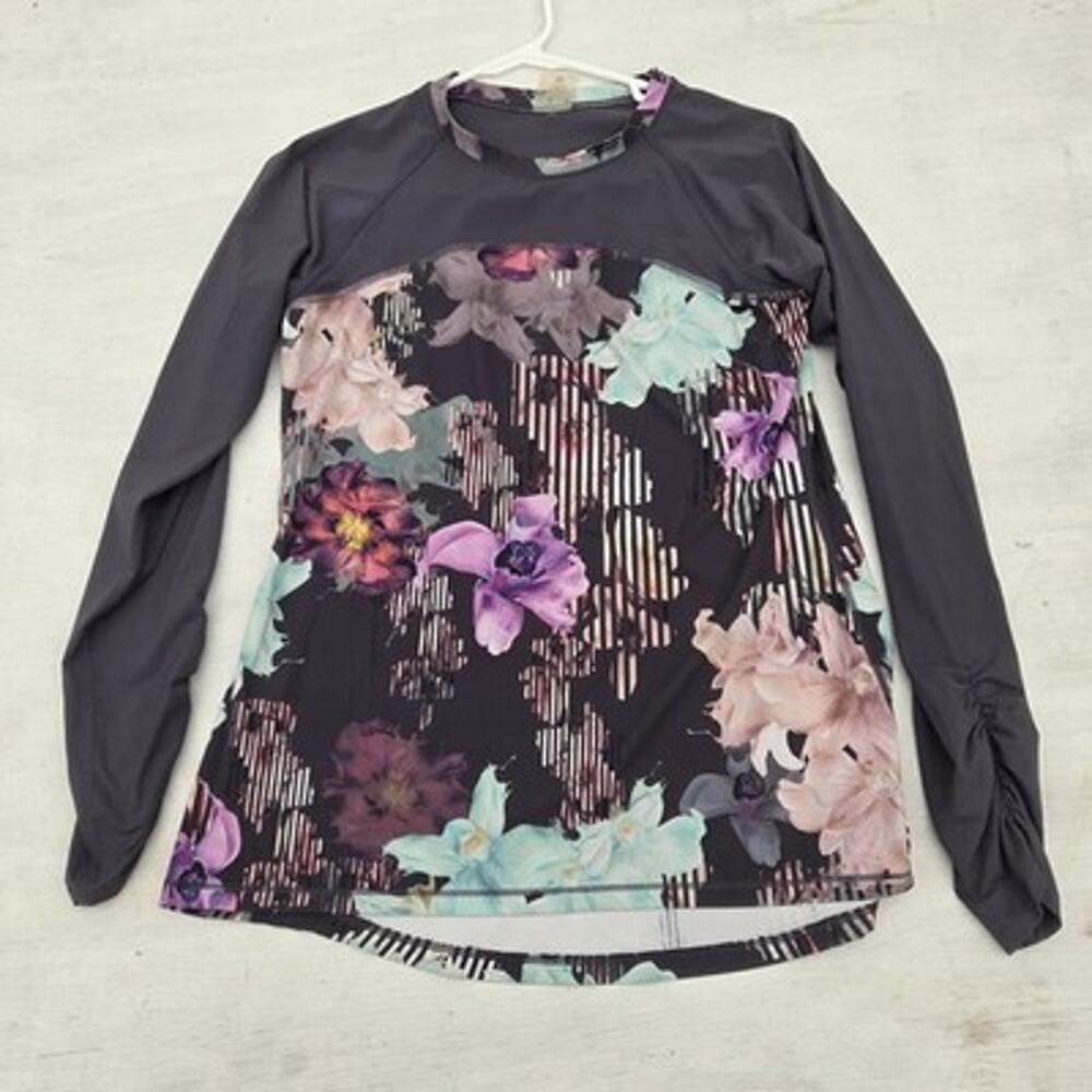 Calia by Carrie Underwood Medium Rashguard Swim Top Floral Ruched Long Sleeve